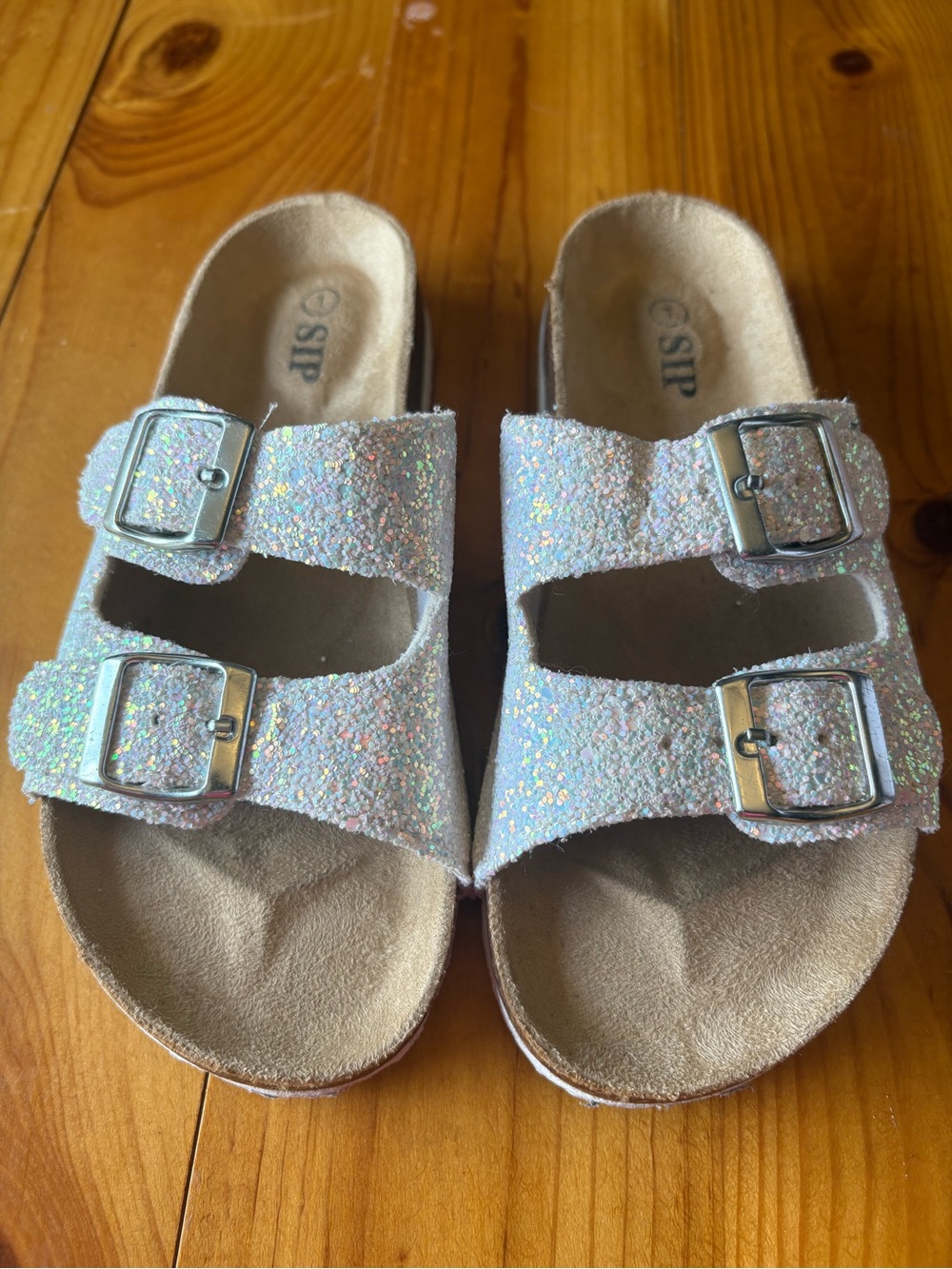 Sip N' Sparkle Iridescent Glitter Double-Buckle Slide Sandals - Multi-Color